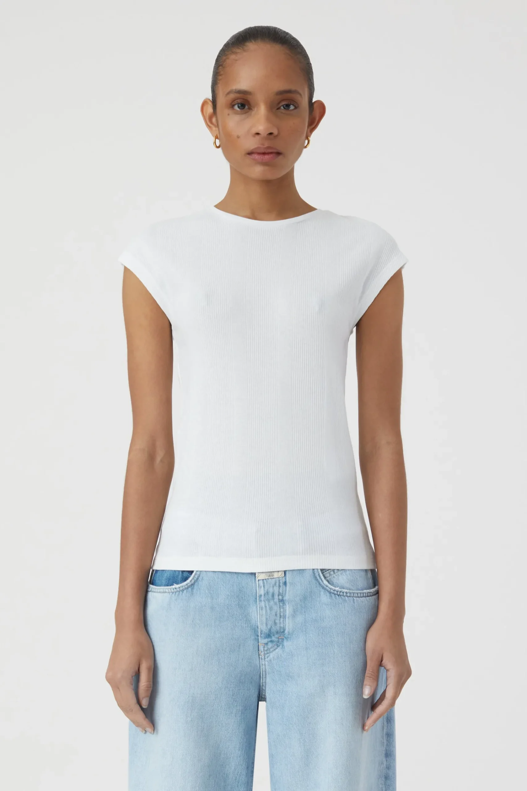 T-Shirt En Maille Cotelee